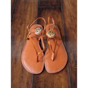 Tory Burch Orange Patent Leather Logo Sandals Size 8.5